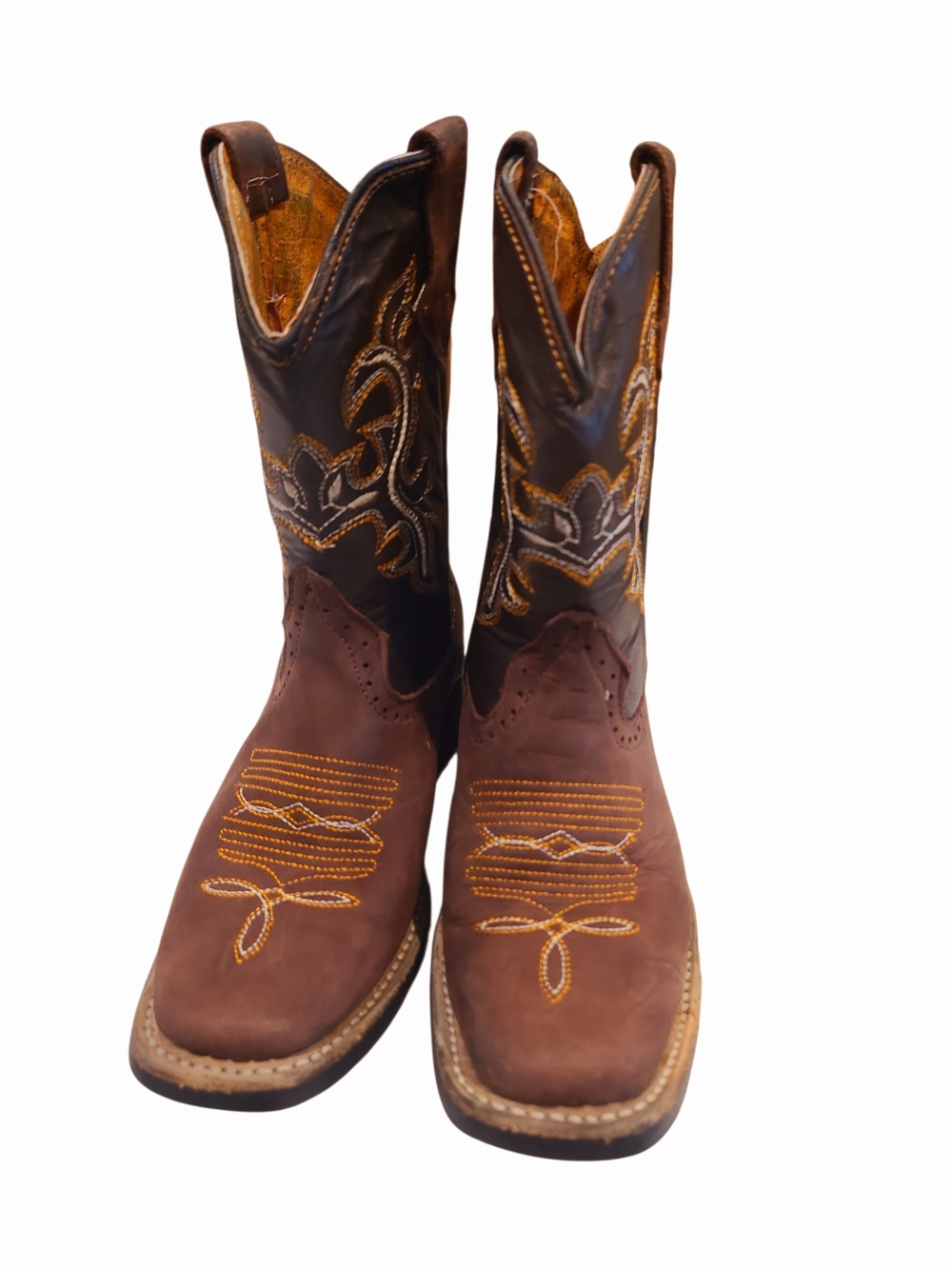 Boys El Gran Potrillo Cowboy Western Leather Brown Square Toe Boots, Size 13